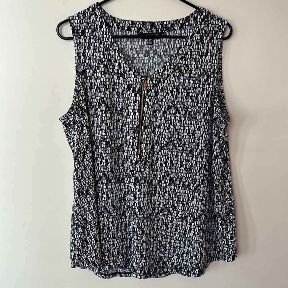 Ellen Tracy Ladies Blouse Black & White Sleeveless Zipped Size 1X